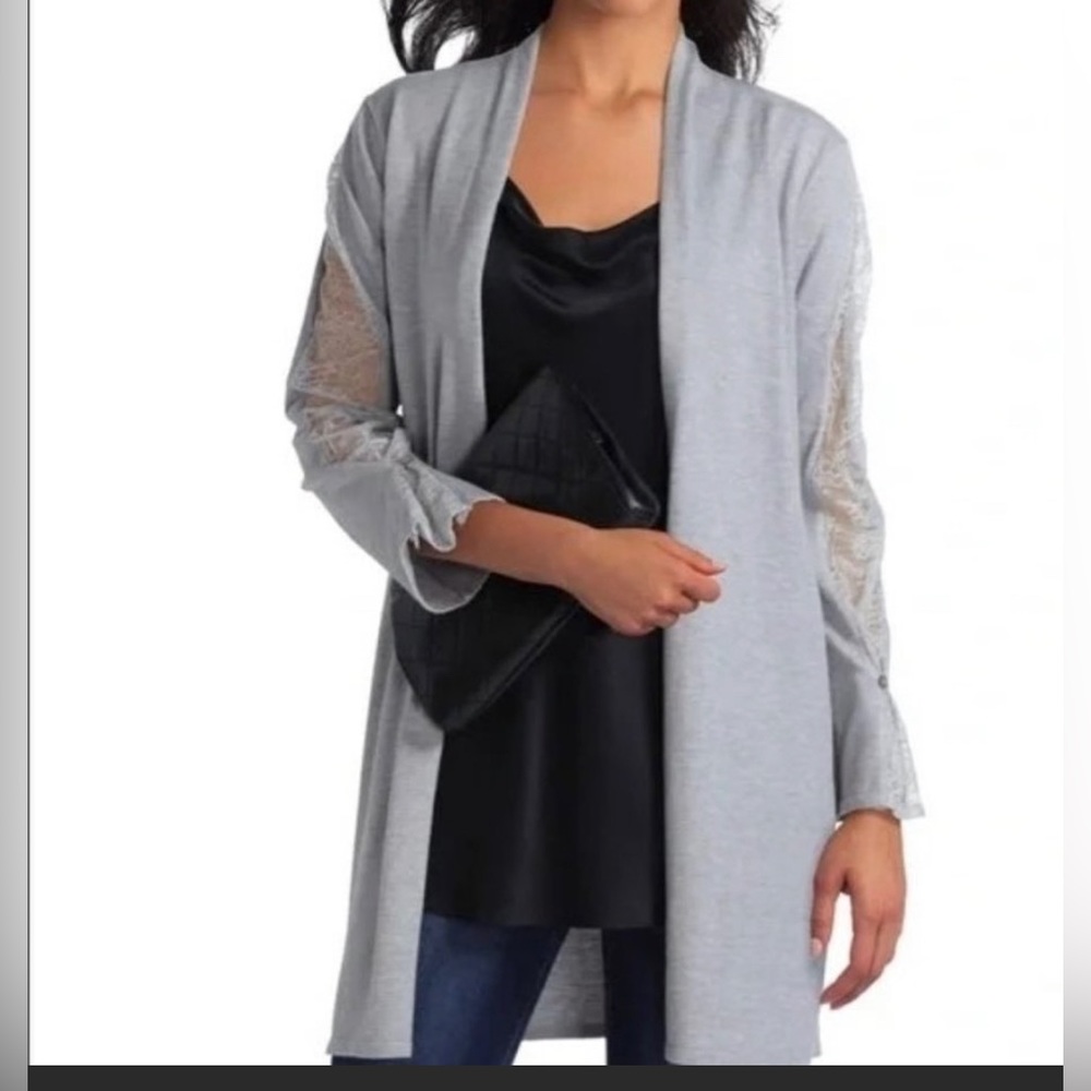 S-M Halston new gray cardigan with lace sleeves